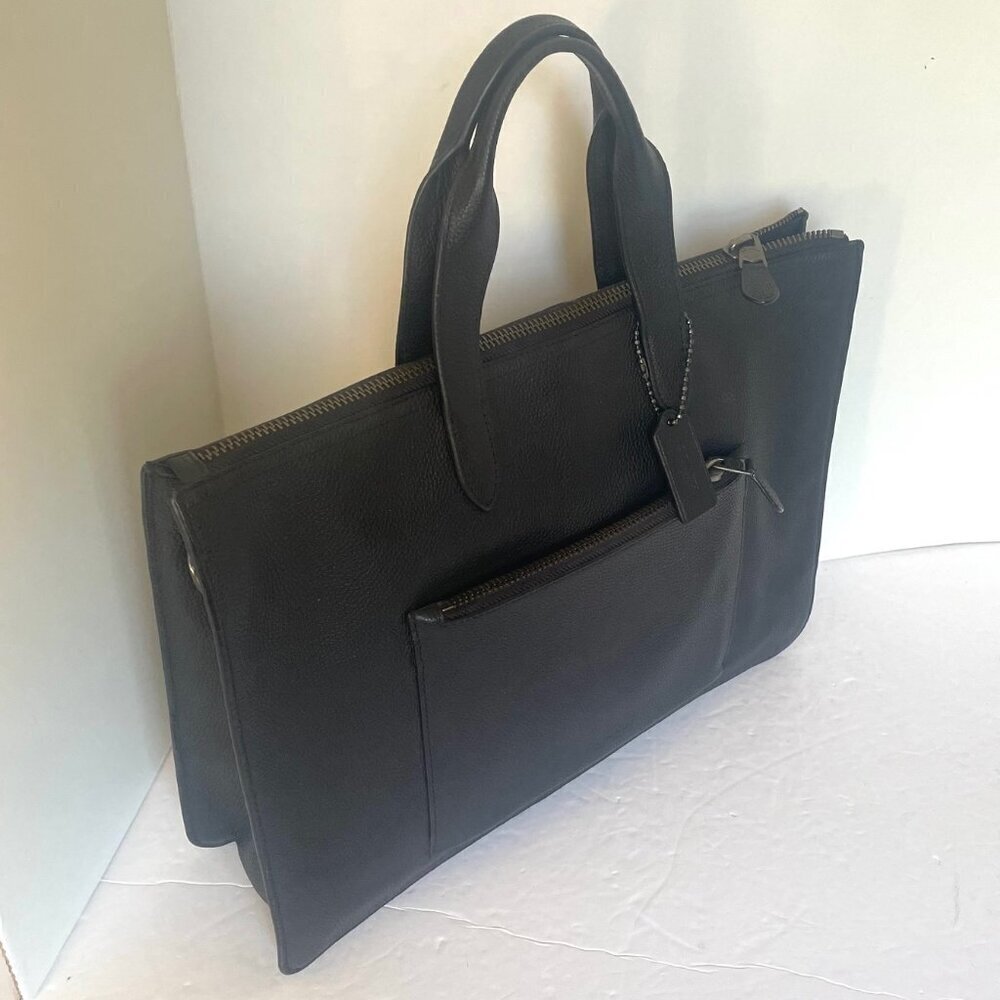 Coach Metropolitan Soft Briefcase Black Leather Laptop Bag Crossbody Slim Pocket - Picture 11 of 16